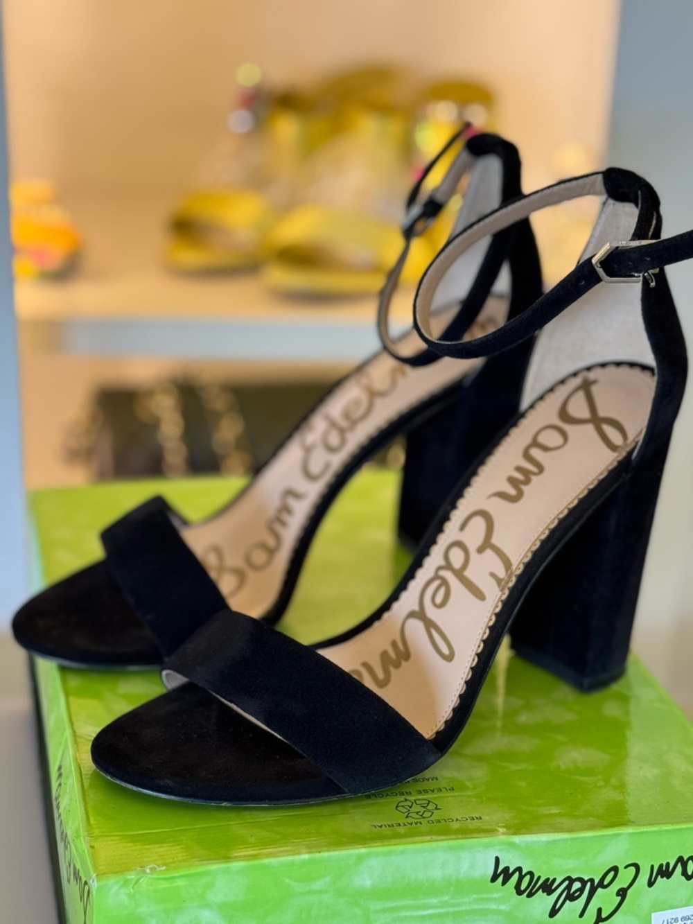 Stanley Black Suede Block Heel Ankle Strap Sandals Size 9M
